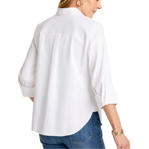 Chico’s No Iron Linen Optic White 3/4 Sleeve Button Front Shirt Women’s Medium - Picture 2 of 10
